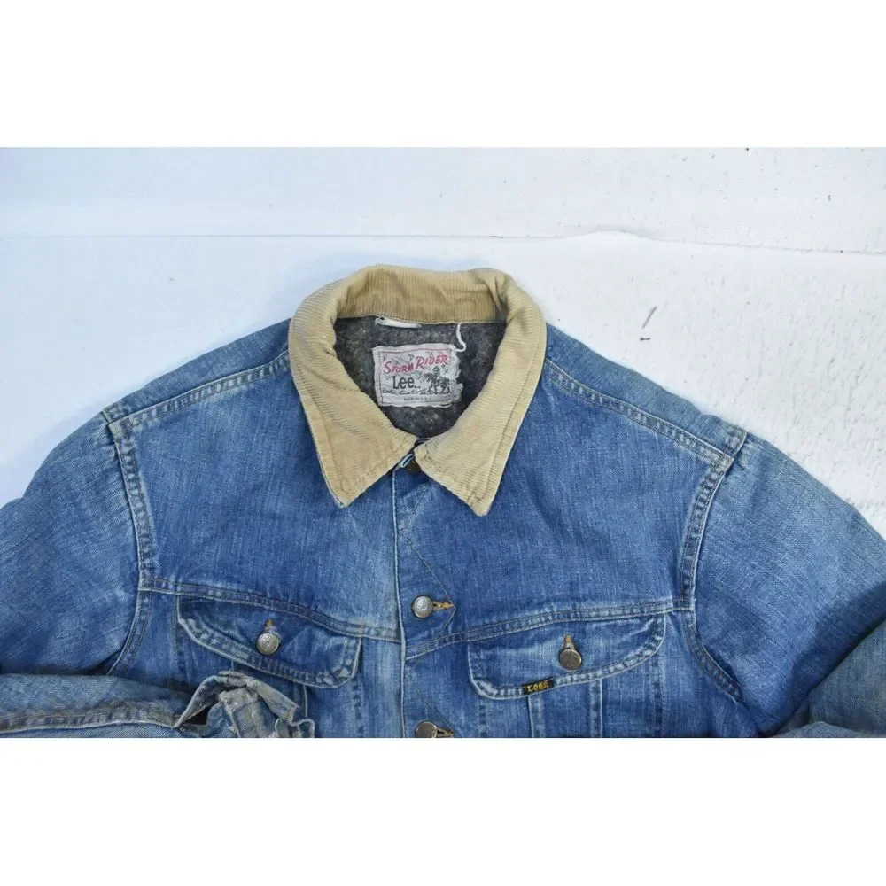 Storm Rider Lee Vintage Made in USA Denim Button Front Jean Jacket Distressed M - Picture 9 of 10